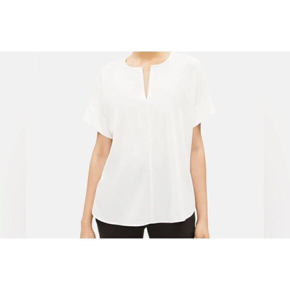 Eileen Fisher Womens White Tencel Short Sleeve Box Top Small - Picture 1 of 14
